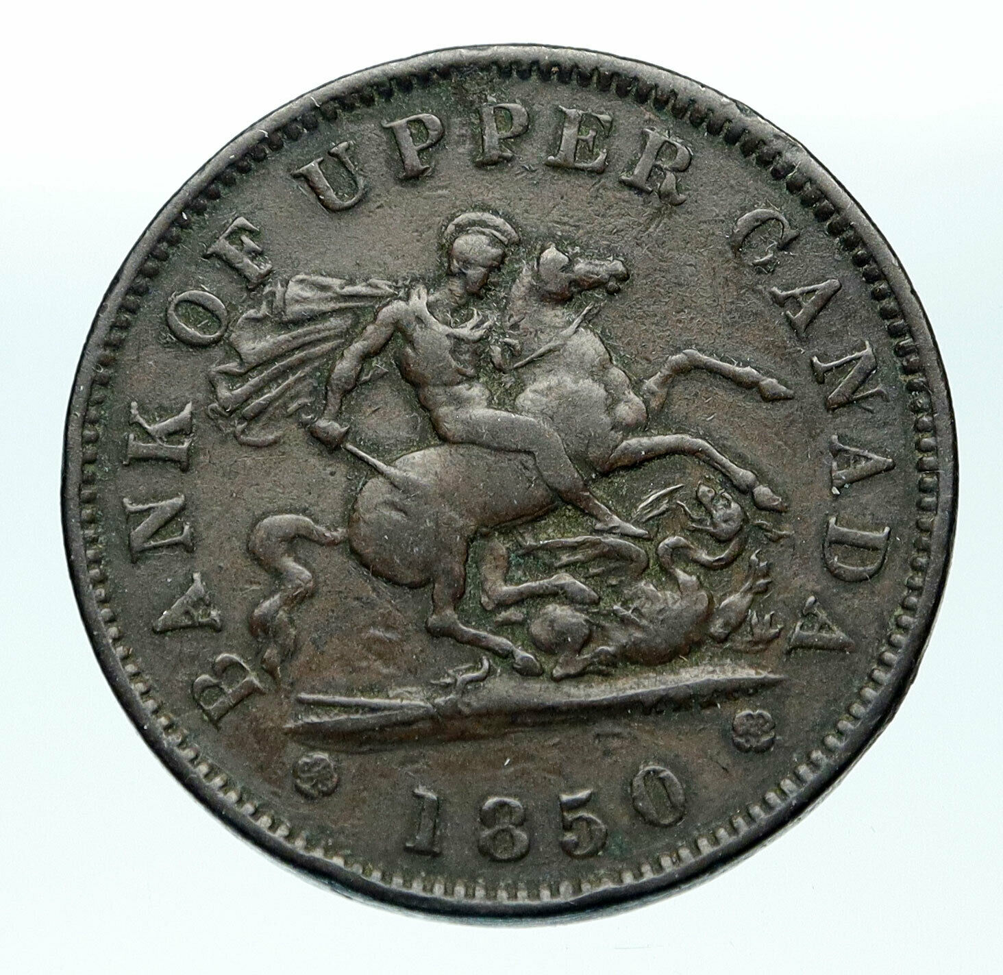 1850 UPPER CANADA Antique UK Queen Victoria Time PENNY BANK TOKEN Coin i83726