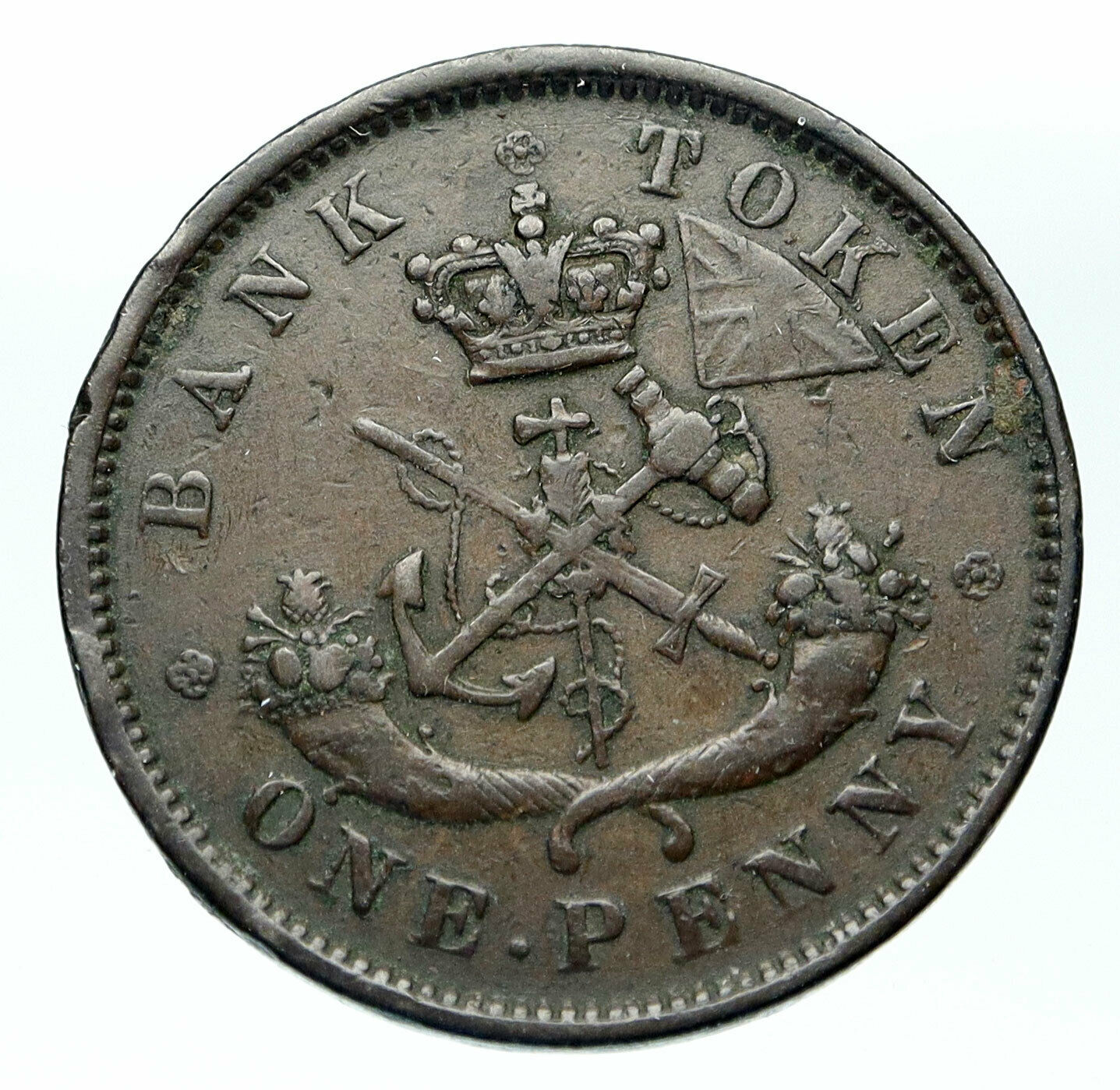 1850 UPPER CANADA Antique UK Queen Victoria Time PENNY BANK TOKEN Coin i83726