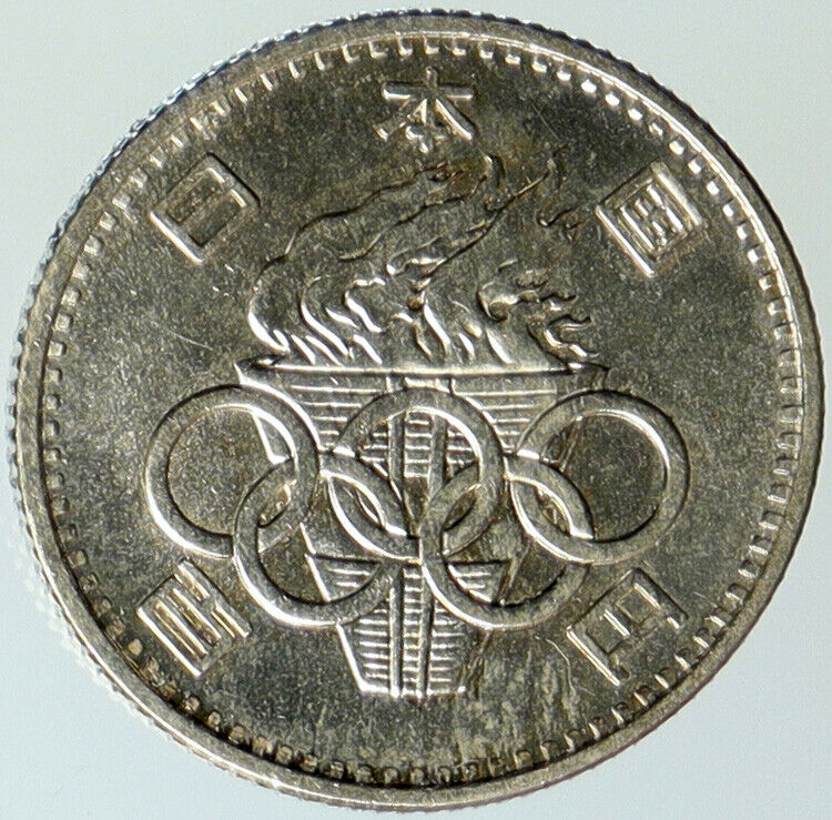 1964 JAPAN Tokyo Summer Olympic Games RINGS VINTAGE Silver 100 Yen Coin i101255