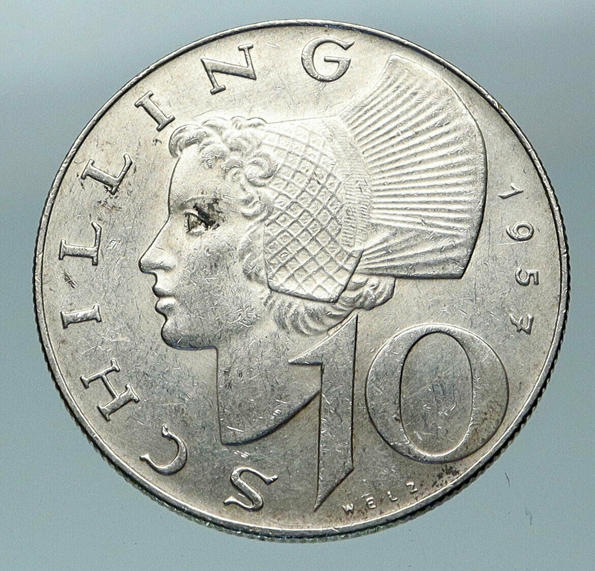 1957 Austria Wachau Woman 10 Schilling OLD Silver Austrian Coin Shield i84483