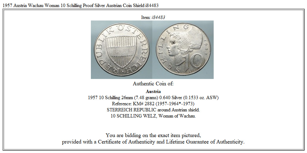 1957 Austria Wachau Woman 10 Schilling OLD Silver Austrian Coin Shield i84483