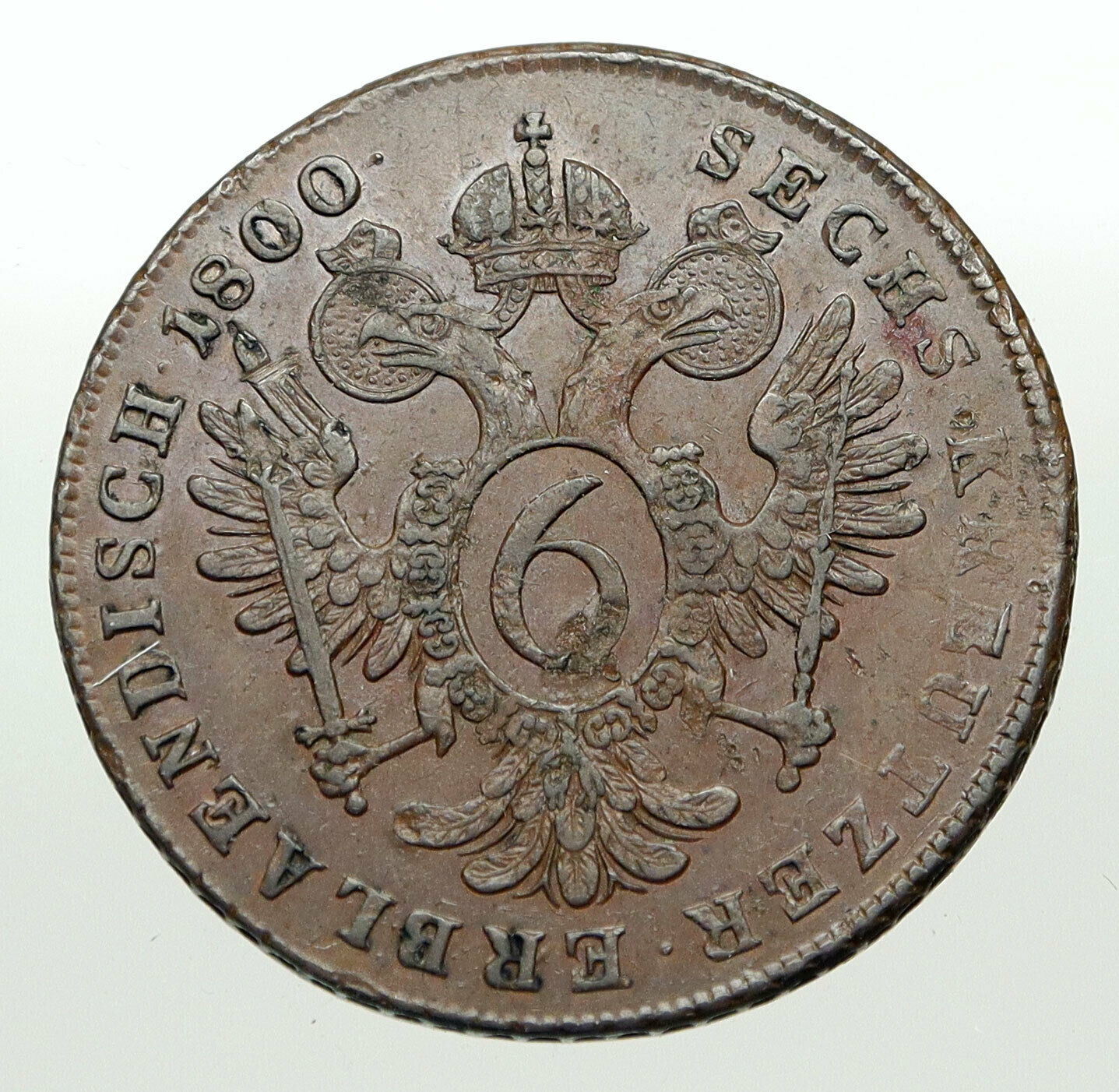 1800A AUSTRIA w Emperor Franz II Hapsburg Antique 6 Kreuzer Austrian Coin i84908