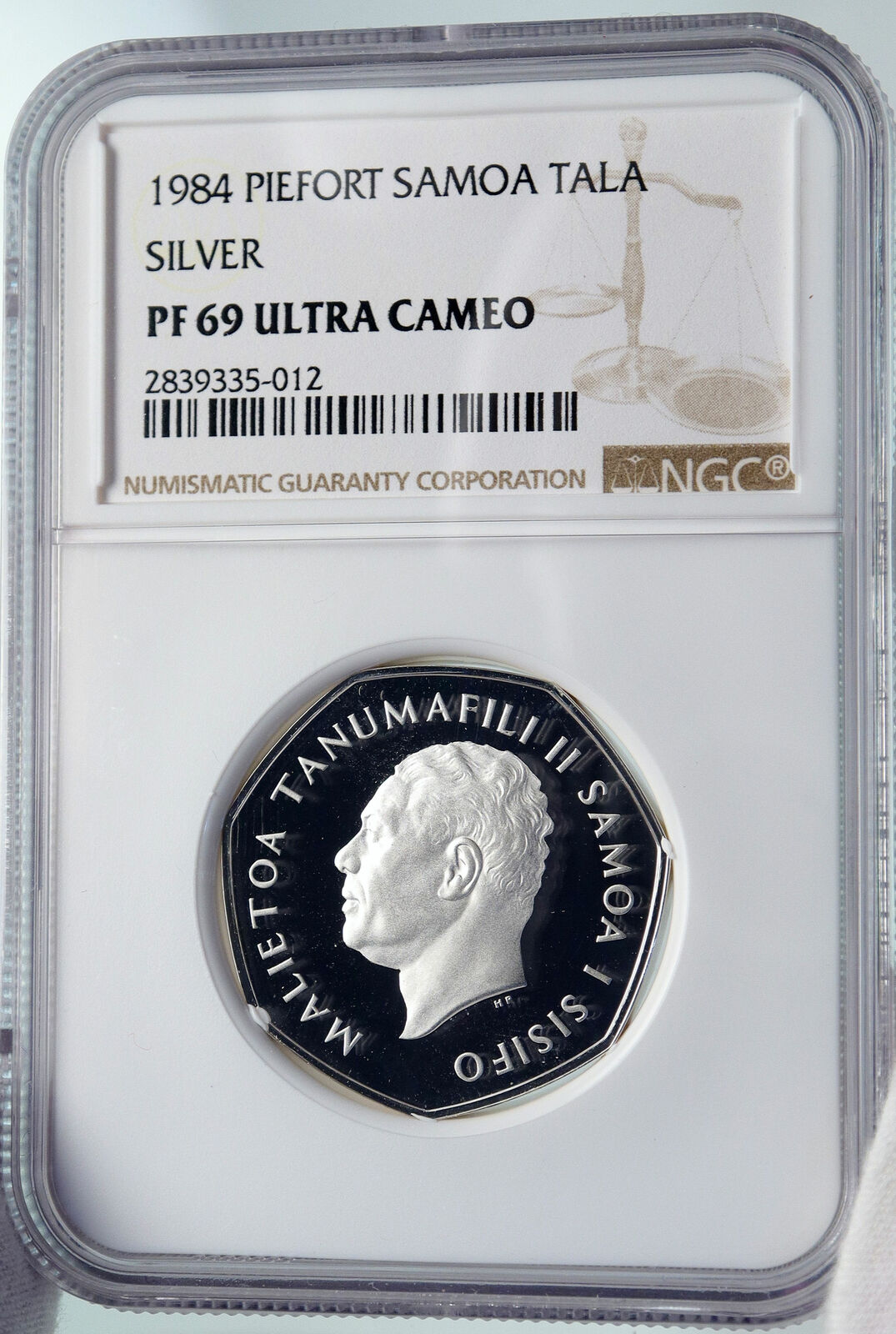 1984 SAMOA Chief Malietoa Tanumafili II Silver PIEDFORT Tala Coin NGC i85976