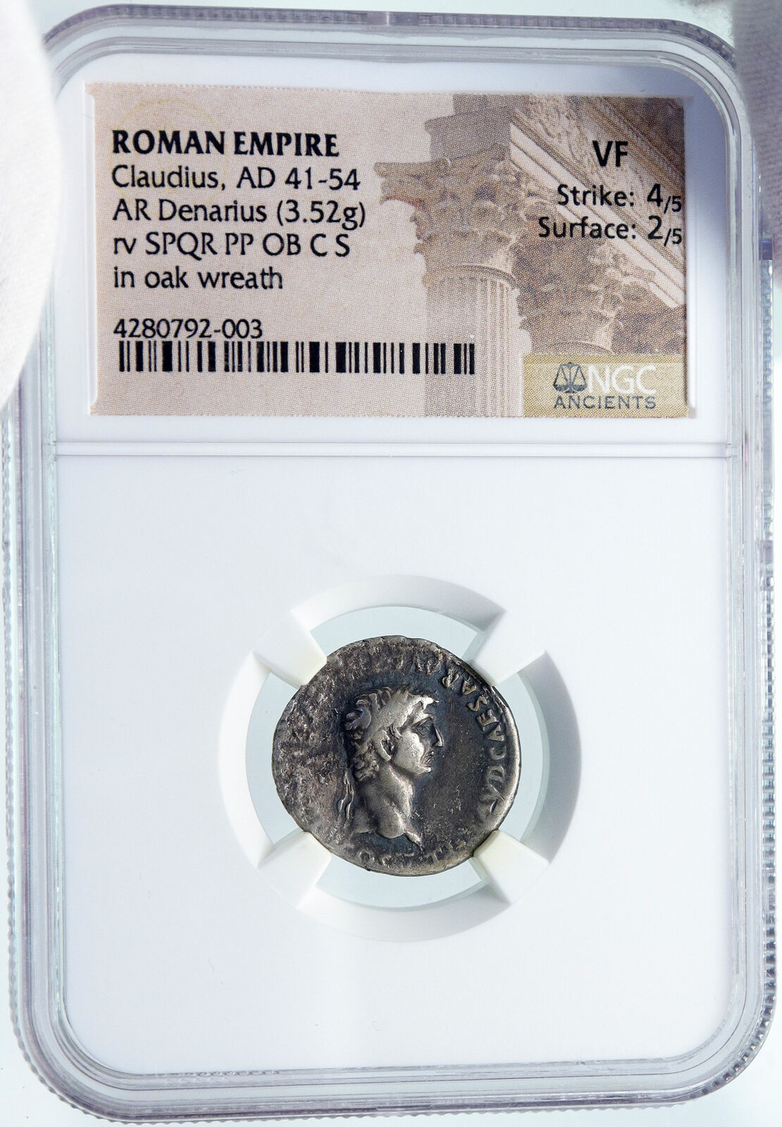 CLAUDIUS very rare DENARIUS 49AD Ancient Silver Roman Coin NGC Certified i86171