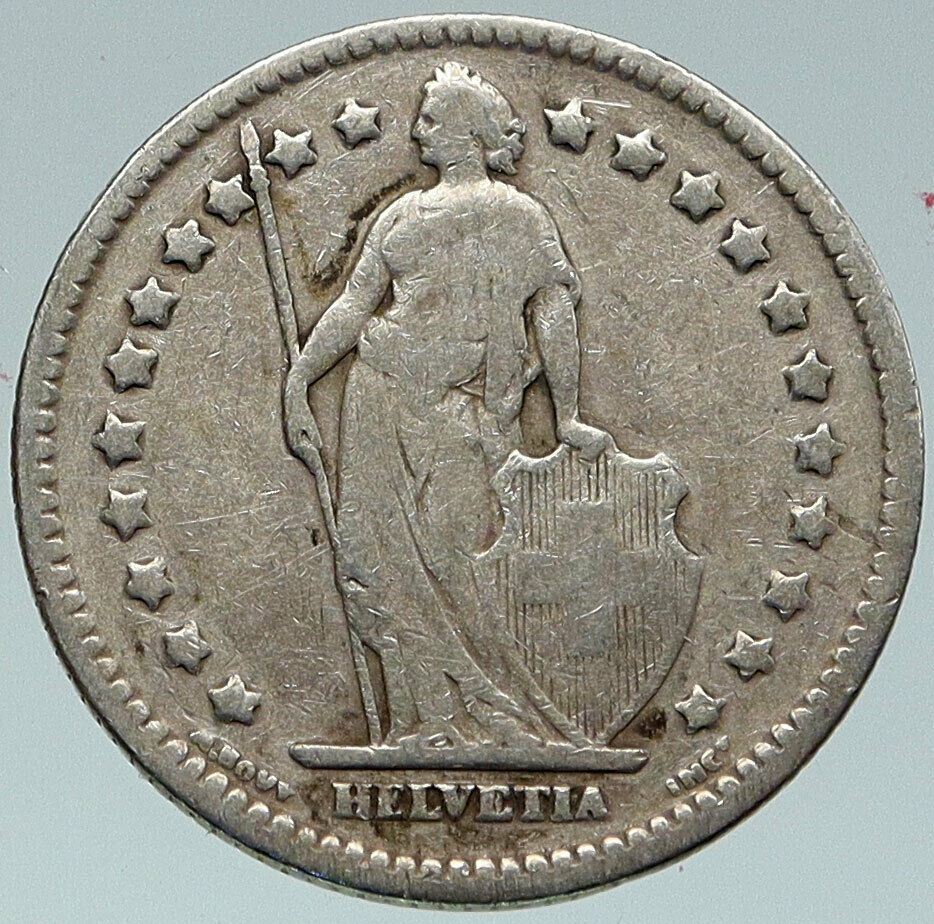 1914 SWITZERLAND - SILVER 1 Franc Coin - HELVETIA Symbolizes SWISS Nation i86092