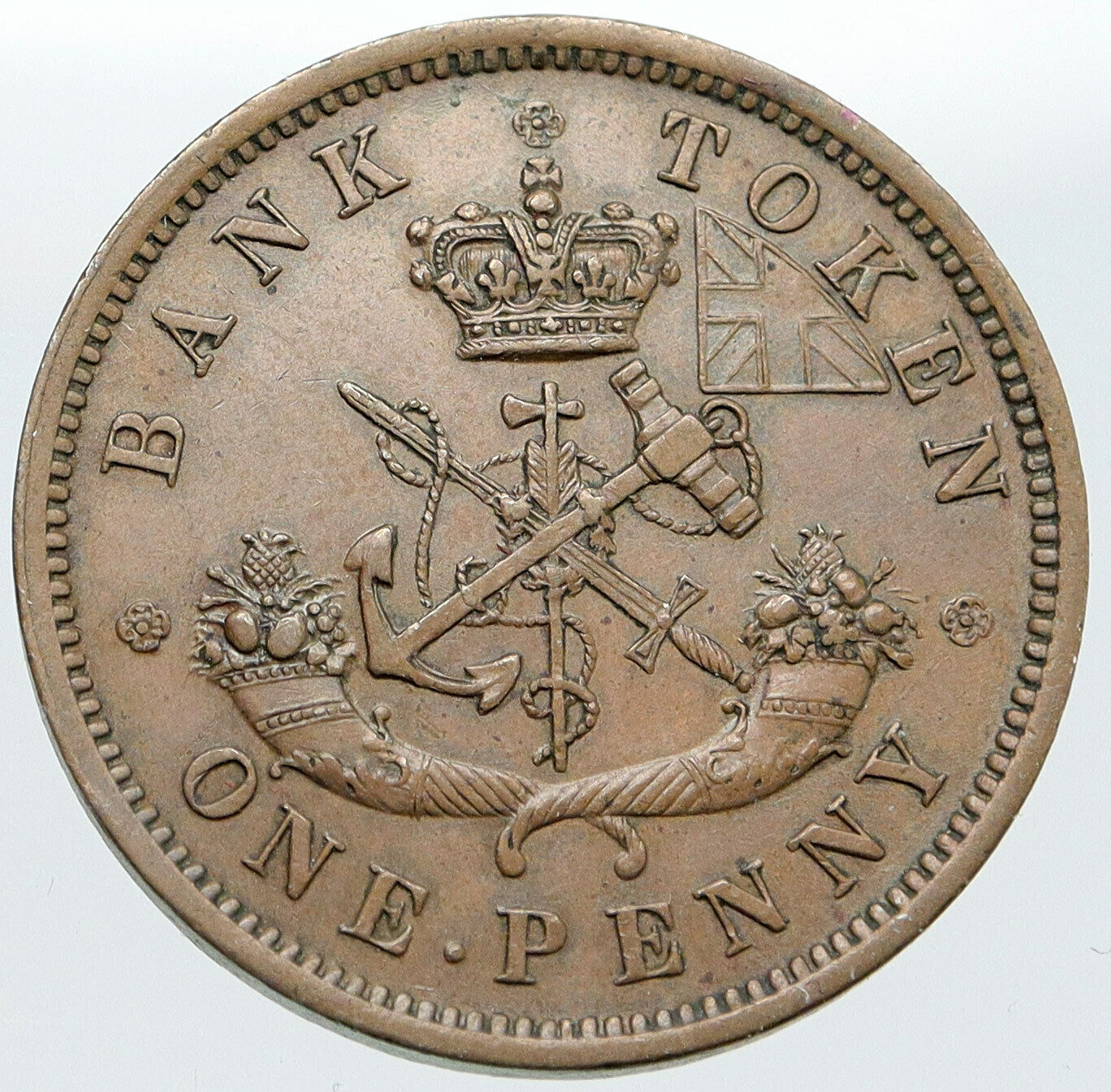 1857 UPPER CANADA Antique UK Queen Victoria Time PENNY BANK TOKEN Coin i87574