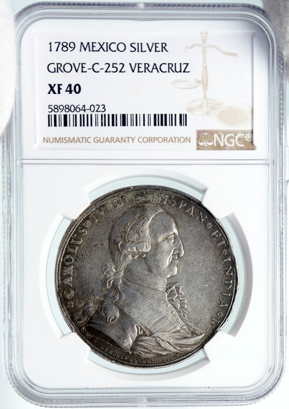 1789 MEXICO SPAIN King CHARLES IV Veracruz Silver Mexican Medal Coin NGC i87737