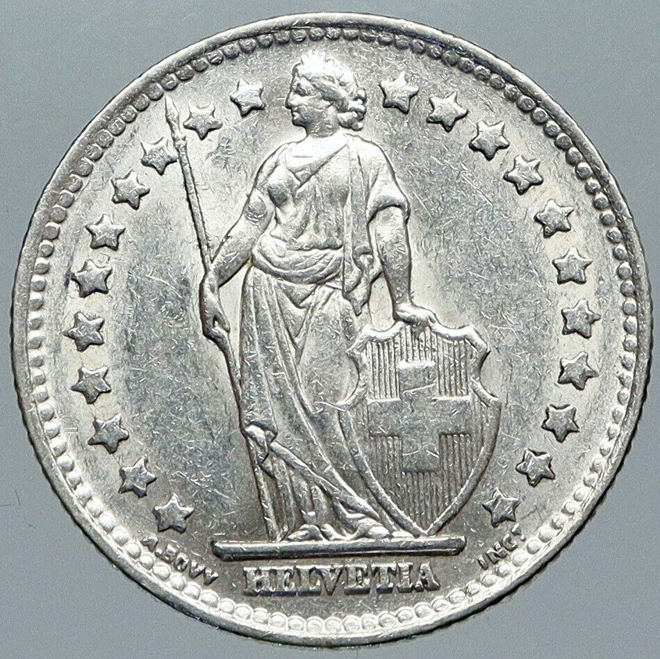 1952 B SWITZERLAND HELVETIA Symbolizes SWISS Nation SILVER 1 Franc Coin i88469