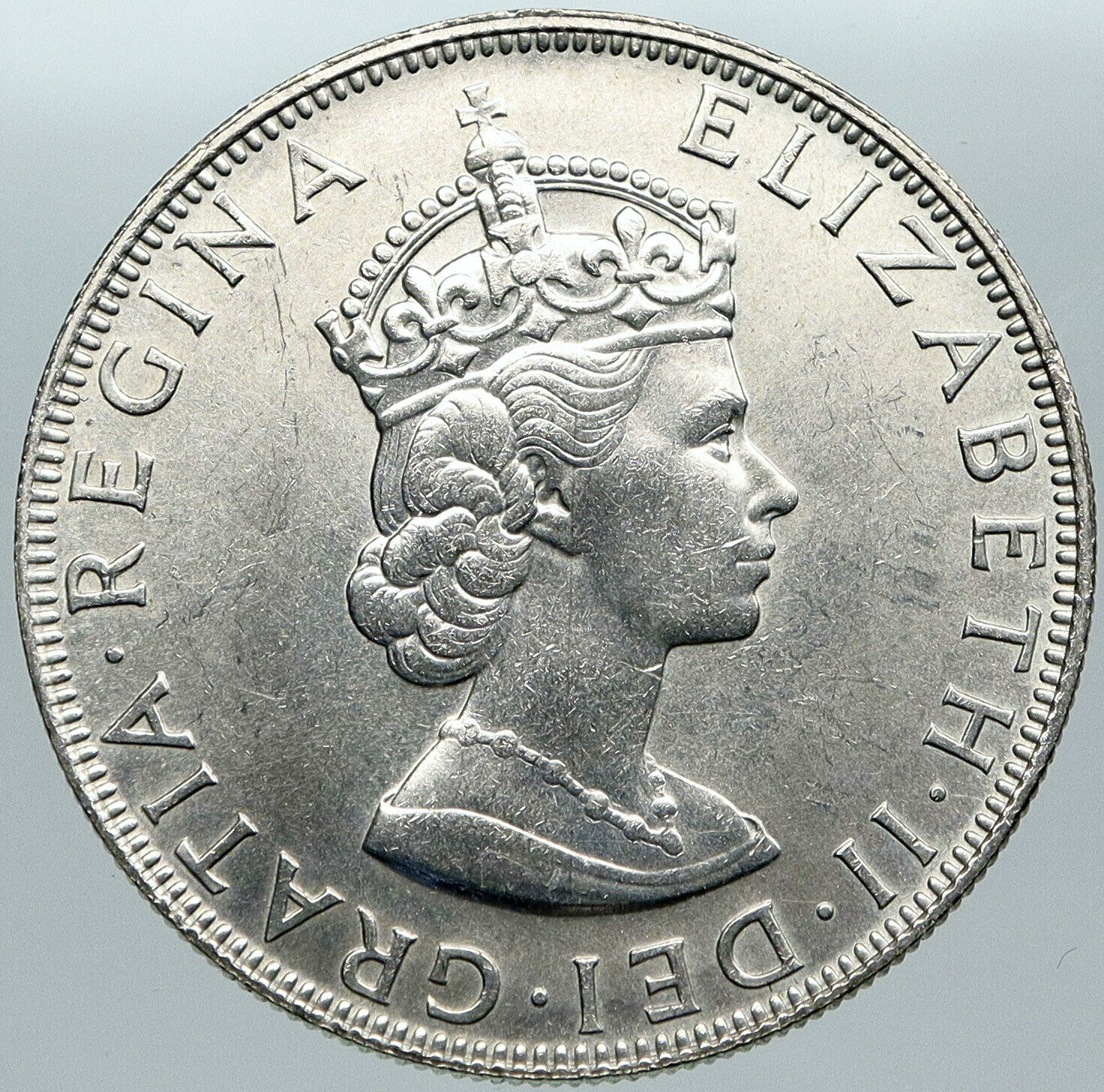 1964 BERMUDA British Colony LARGE Elizabeth II VINTAGE Silver Crown Coin i88577