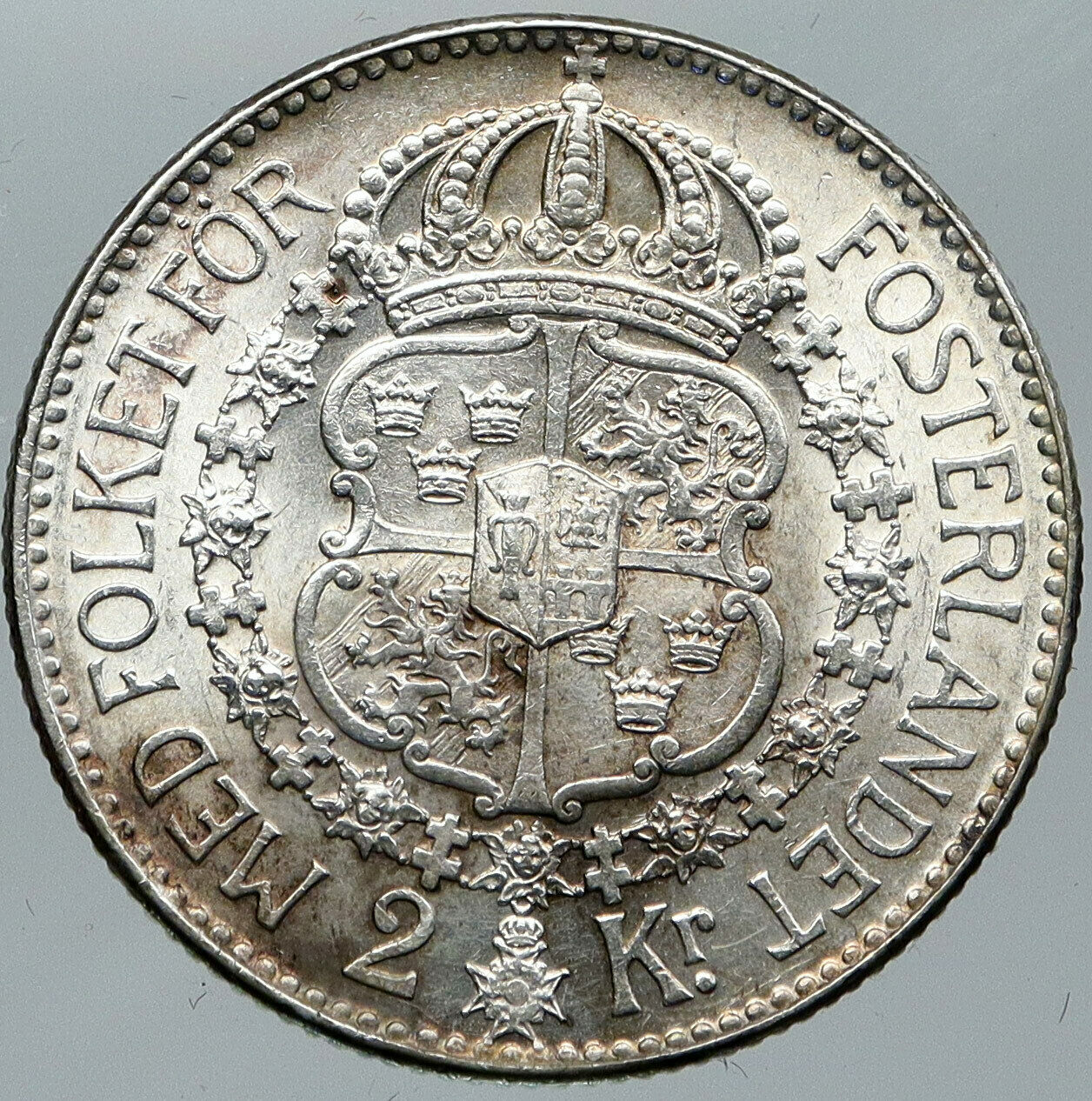 1939W SWEDEN Antique Silver 2 Kronor w KING Gustav V SWEDISH Vintage Coin i88618