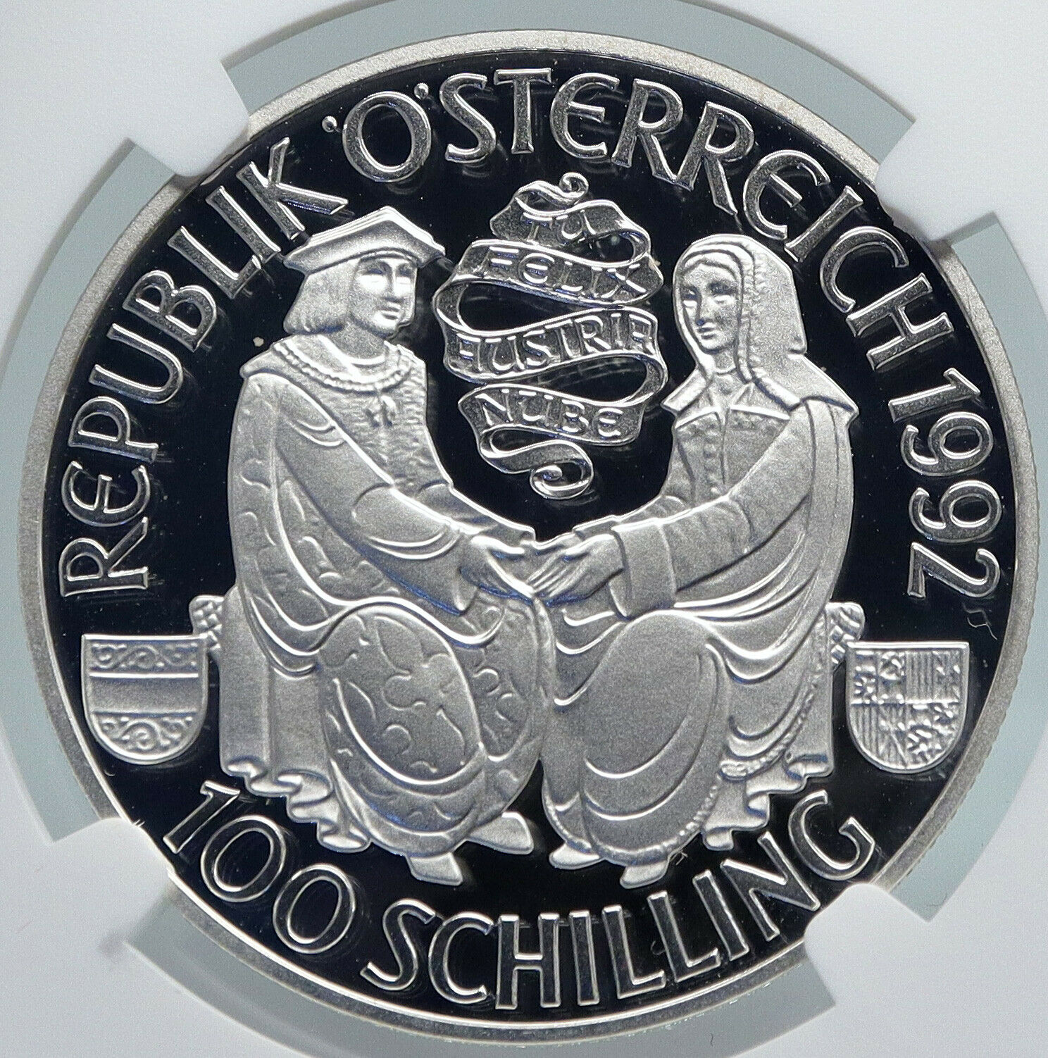 1992 AUSTRIA Emperor MAXIMILIAN I Vintage Silver 100 Schilling Coin NGC i89352