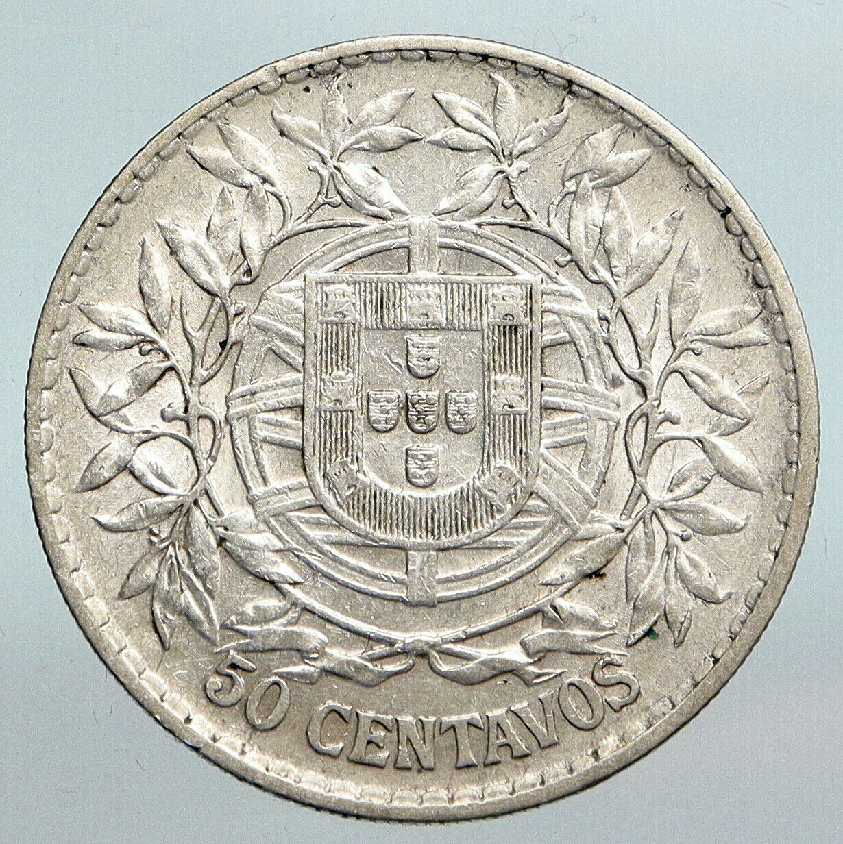 1914 PORTUGAL Antique BIG Silver 50 Centavos PORTUGUESE Coin w LIBERTY i90181