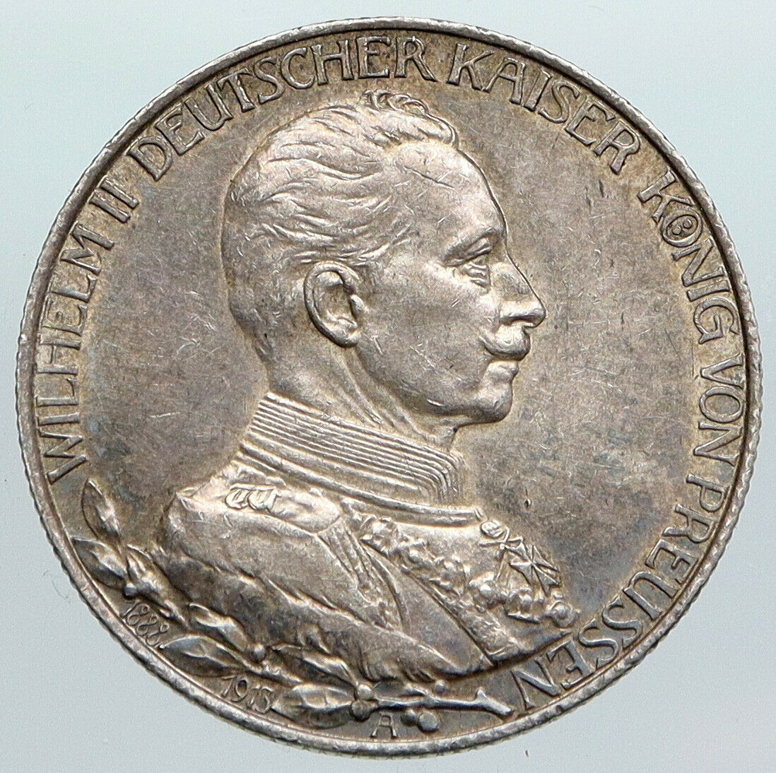 1913 PRUSSIA KINGDOM Germany WILHELM II Genuine Silver 2 Mark German Coin i90522