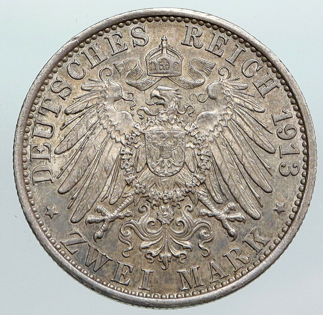 1913 PRUSSIA KINGDOM Germany WILHELM II Genuine Silver 2 Mark German Coin i90522