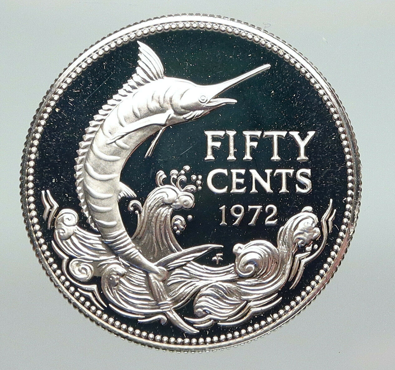 1972 BAHAMAS UK Queen Elizabeth II Marlin FISH Proof Silver Coin 50 Cent i91209