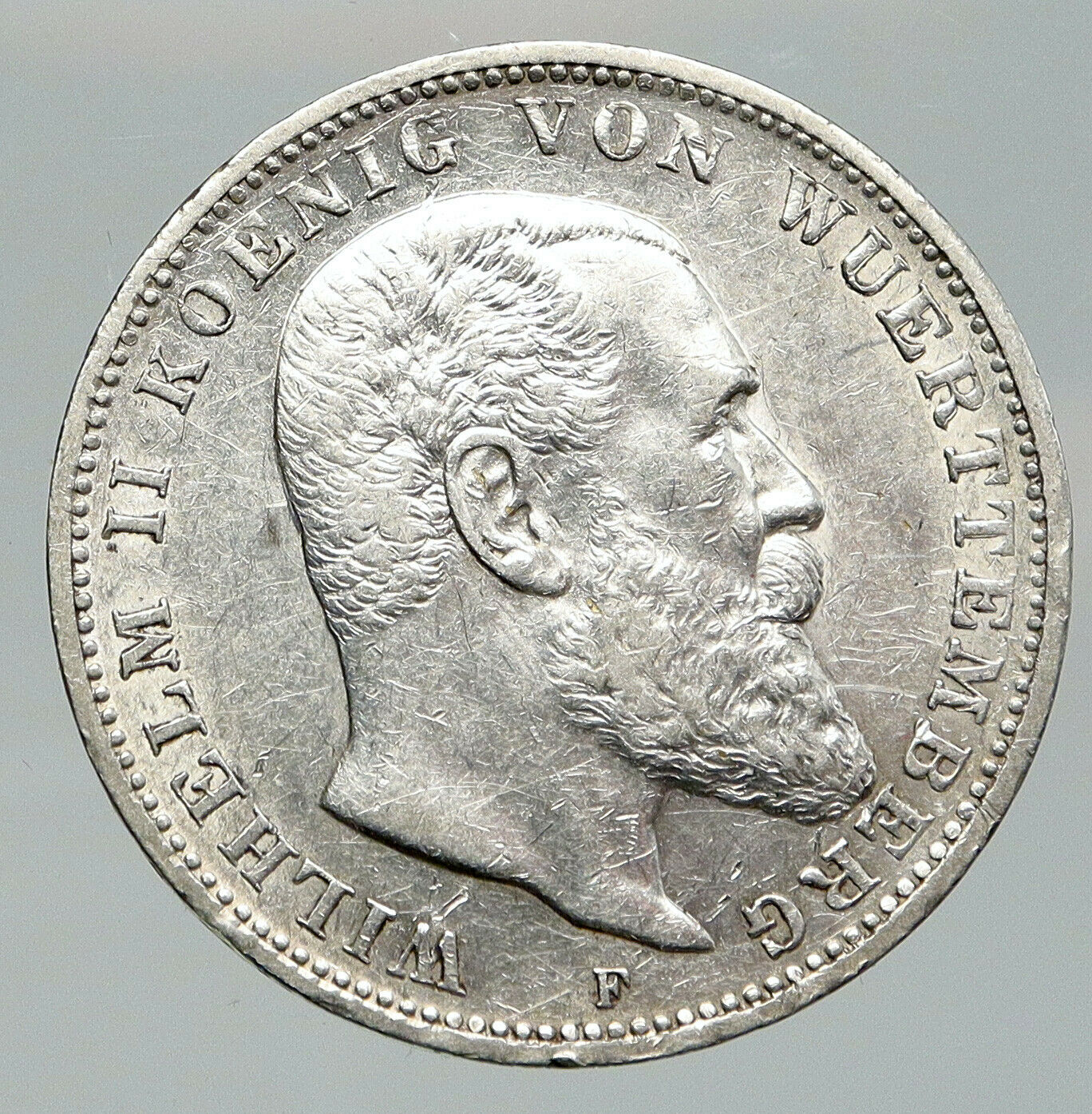 1911F Germany GERMAN STATES Wurttemberg WILHELM II Genuine Silver 3M Coin i91973