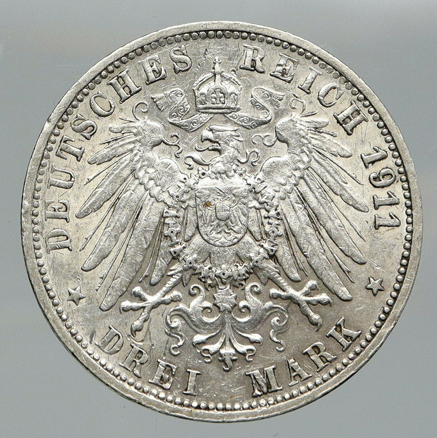 1911F Germany GERMAN STATES Wurttemberg WILHELM II Genuine Silver 3M Coin i91973