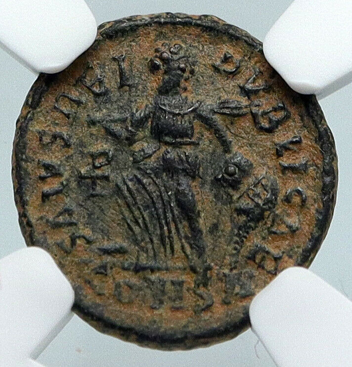 ARCADIUS Authentic 388AD Ancient Roman Coin VICTORY ANGEL Staurogram NGC i89546