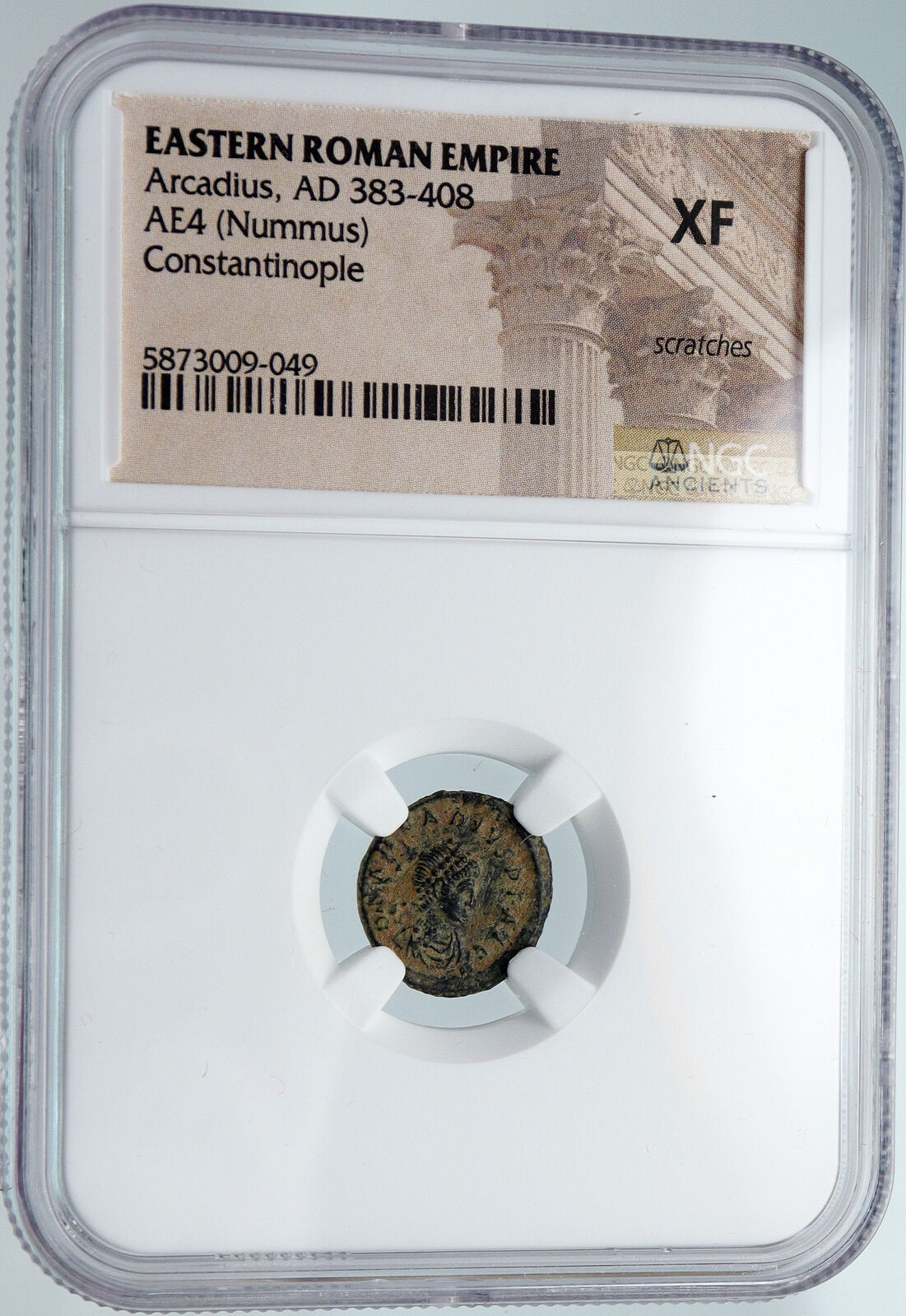 ARCADIUS Authentic 388AD Ancient Roman Coin VICTORY ANGEL Staurogram NGC i89546