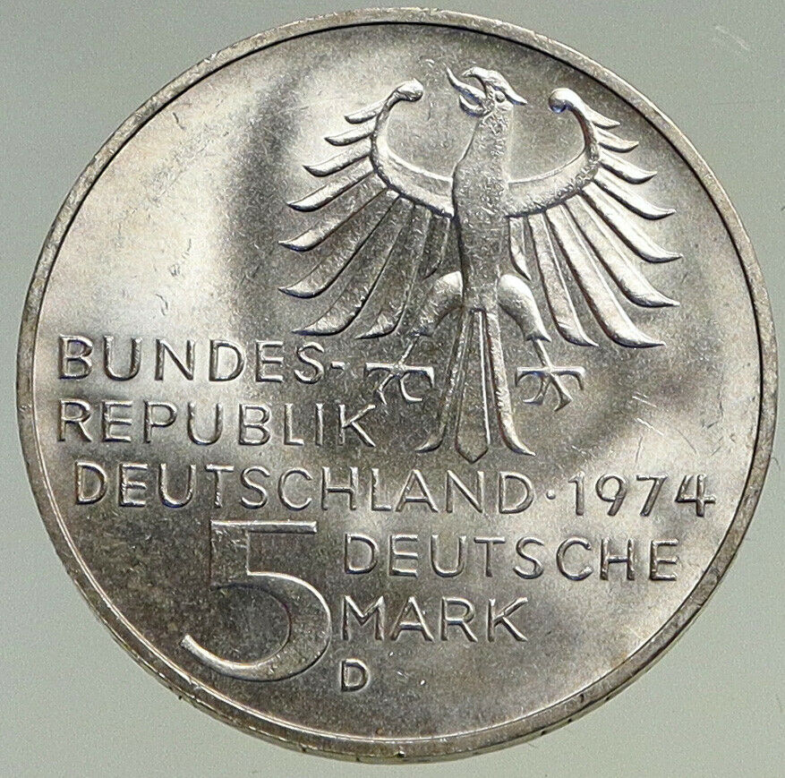 1974 GERMANY Immanuel Kant Philosopher VINTAGE Silver German 5 Mark Coin i94500