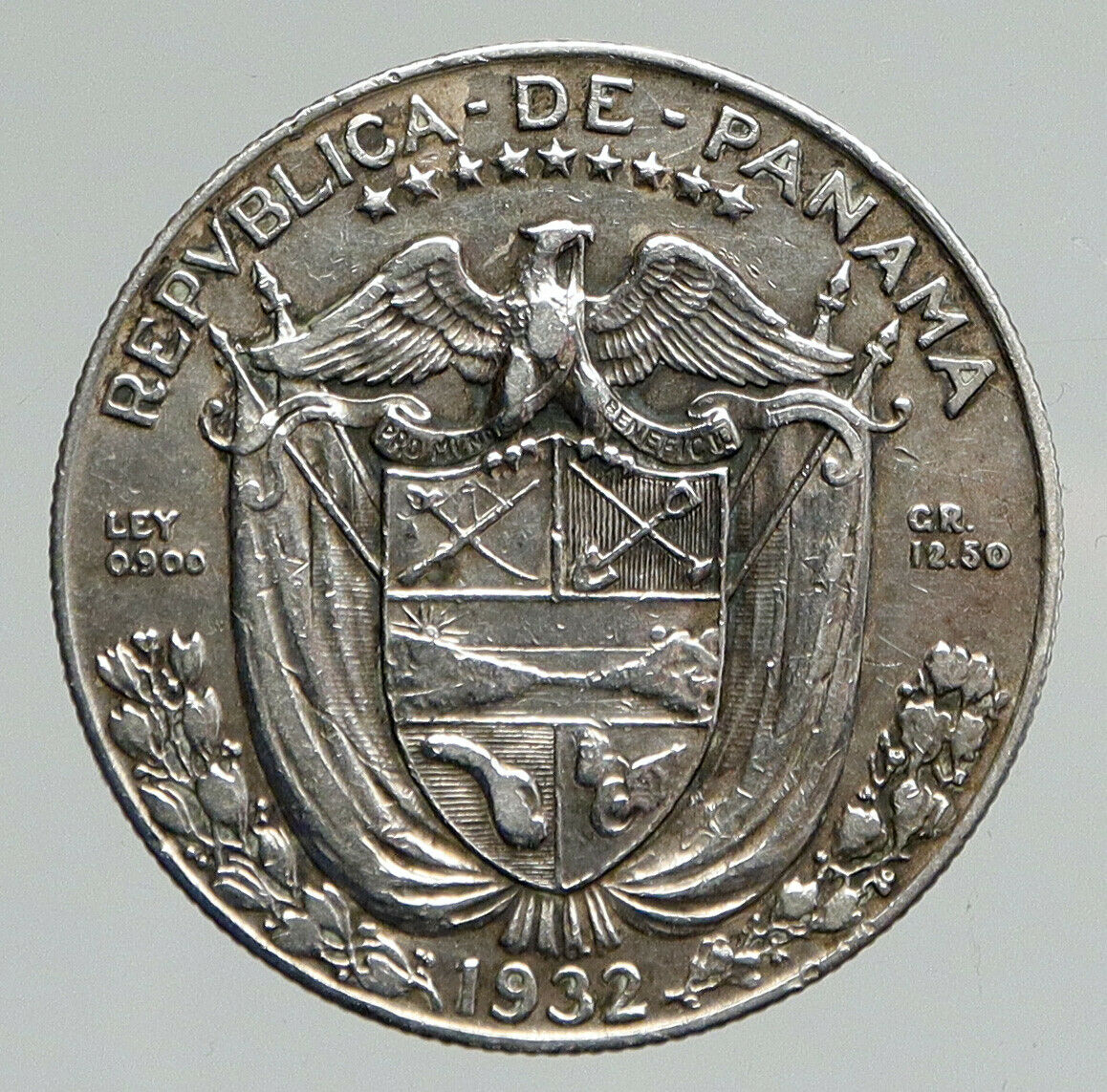 1932 PANAMA Spanish Conquistador Hero ANTIQUE OLD Silver 1/2 BALBOA Coin i94607