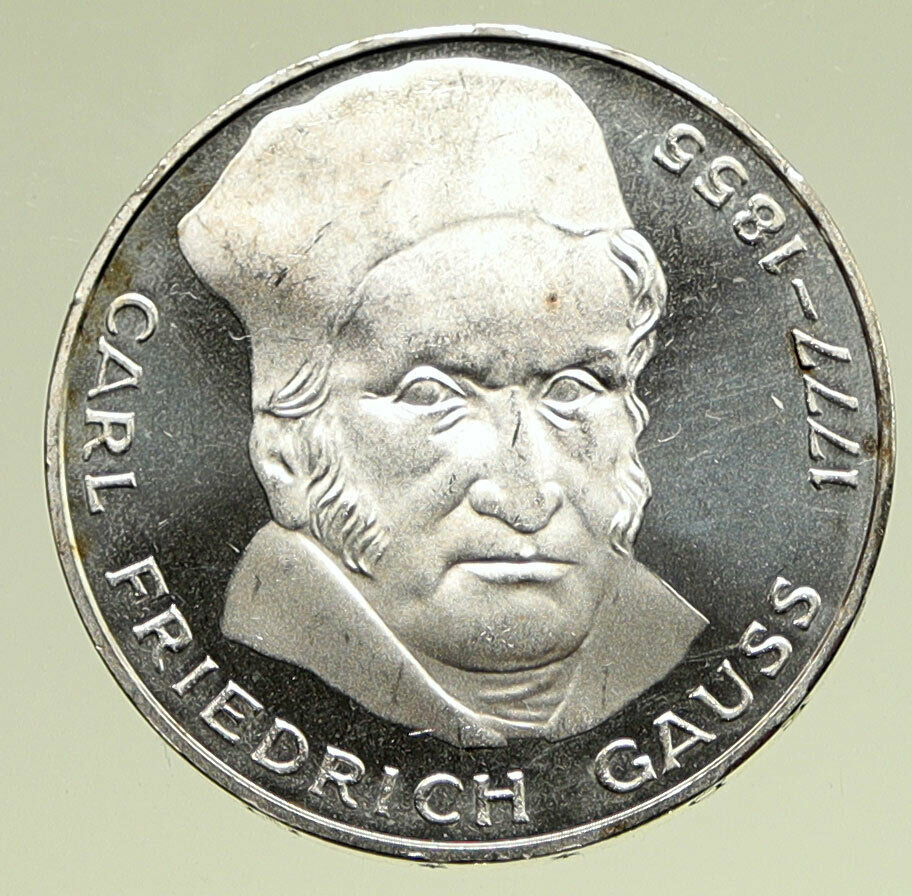 1977 J GERMANY Carl Friedrich Gauss Vintage OLD Silver 5 Mark German Coin i95153