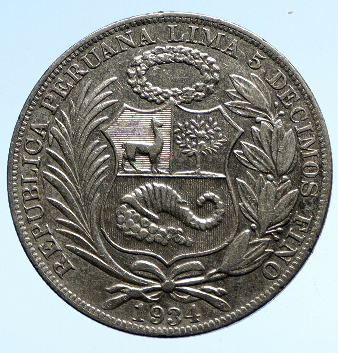 1934 PERU South America 1 SOL Antique BIG Original Silver Peruvian Coin i95712