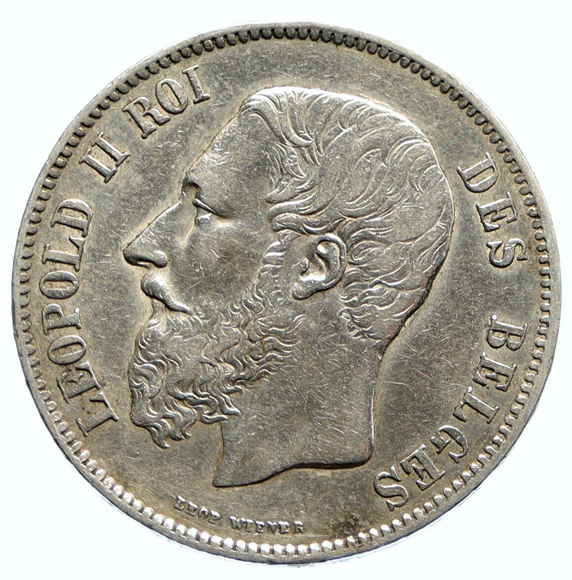 1869 BELGIUM with King LEOPOLD II and LION Antique Silver 5 Francs Coin i96257