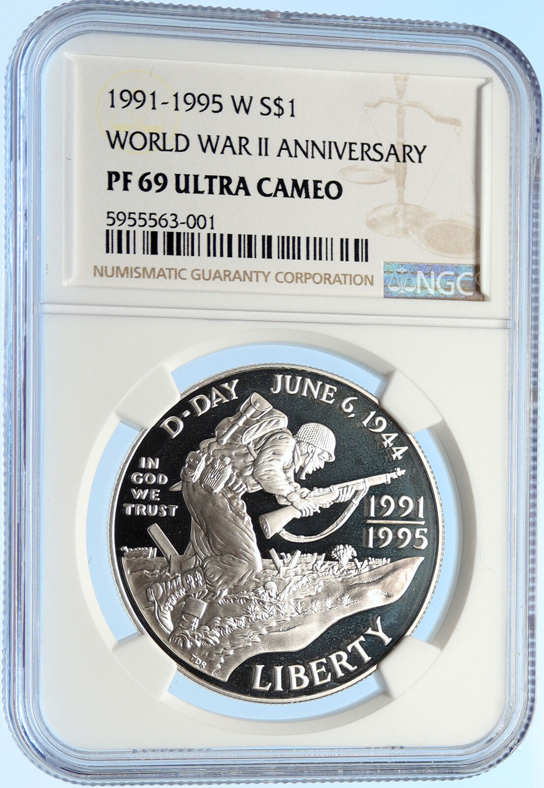 1993 W UNITED STATES US D-Day WWII Normandy Proof SILVER Dollar Coin NGC i97837