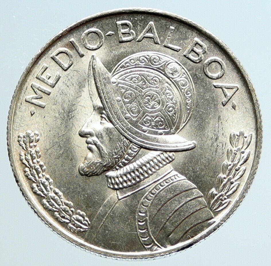 1962 PANAMA Spanish Conquistador Hero VINTAGE OLD Silver 1/2 BALBOA Coin i96657