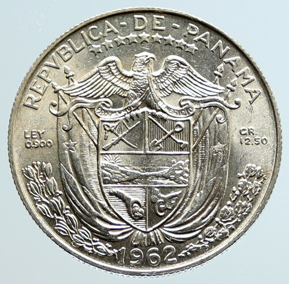 1962 PANAMA Spanish Conquistador Hero VINTAGE OLD Silver 1/2 BALBOA Coin i96657