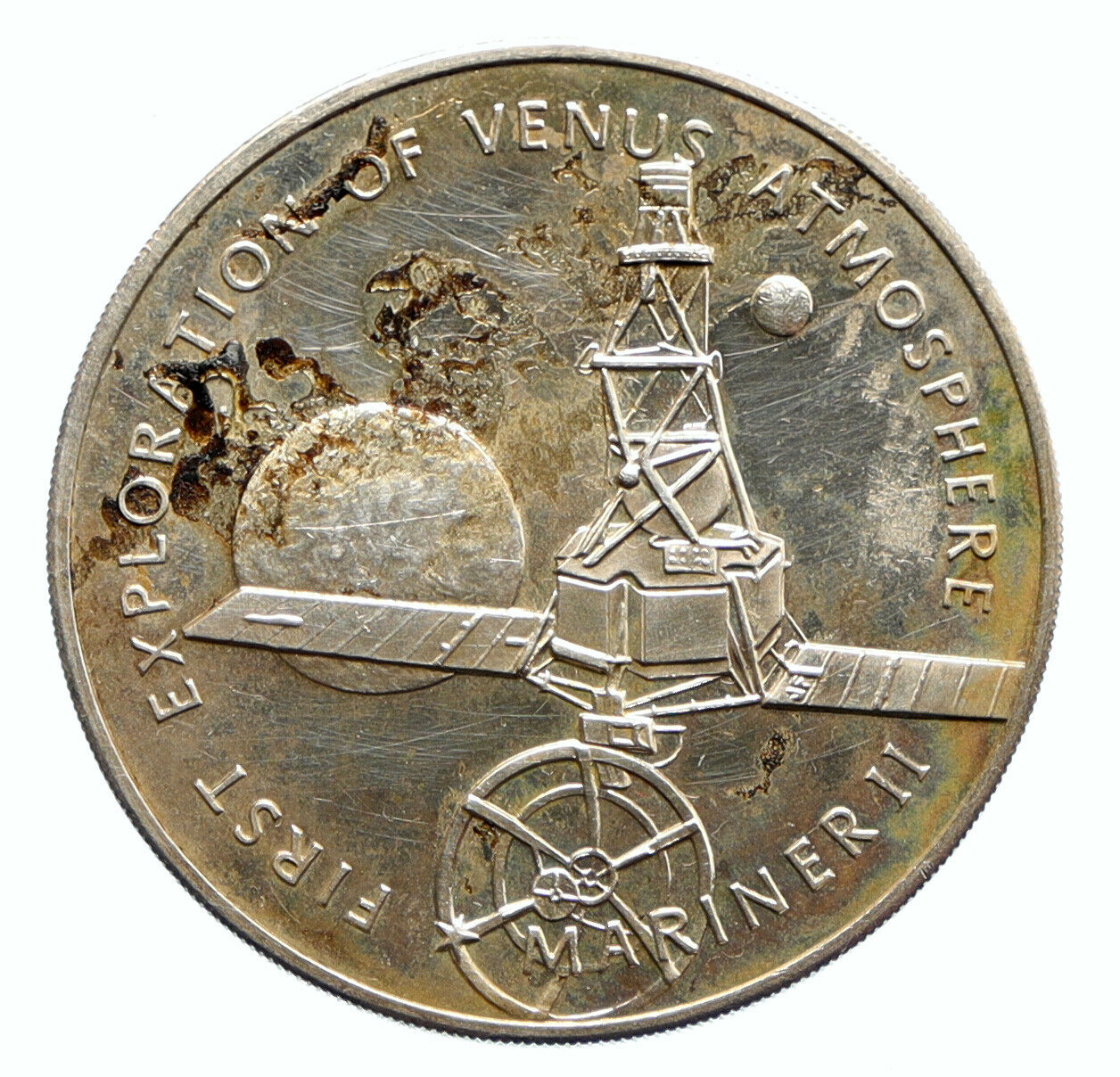 1960's USA NASA Mariner II VENUS MISSION CHEMISTRY Old Proof Silver MEDAL i96425