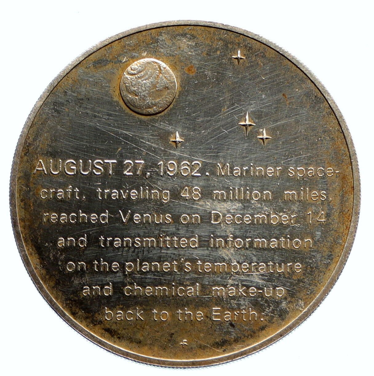 1960's USA NASA Mariner II VENUS MISSION CHEMISTRY Old Proof Silver MEDAL i96425