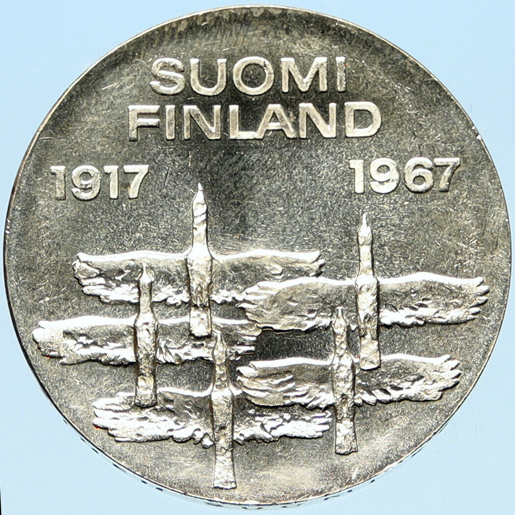 1967 FINLAND Geese Flying 50Y Independence VINTAGE Silver 10 Markkaa Coin i98290