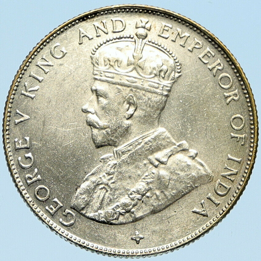 1920 STRAITS SETTLEMENTS UK King George V Genuine SILVER 50 CENTS Coin i98292