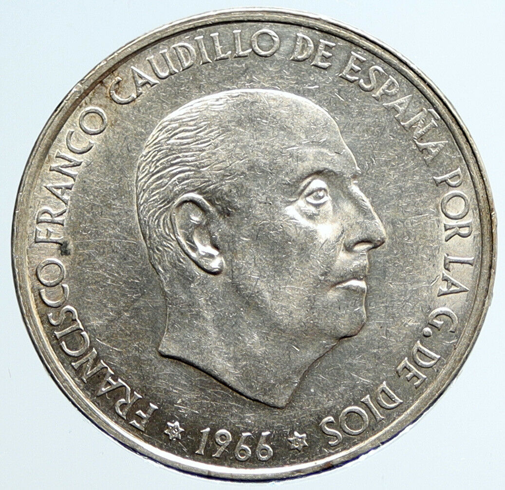 1966 SPAIN Large Franco Caudillo VINTAGE Silver 100 Pesetas Spanish Coin i96679