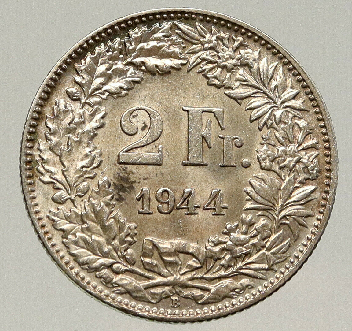 1944 SWITZERLAND - SILVER 2 Francs Coin HELVETIA Symbolizes SWISS Nation i93176