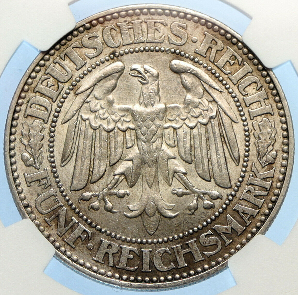 1928 Weimar Germany EAGLE & OAK TREE Antique Silver 5 Reichsmark Coin NGC i98401