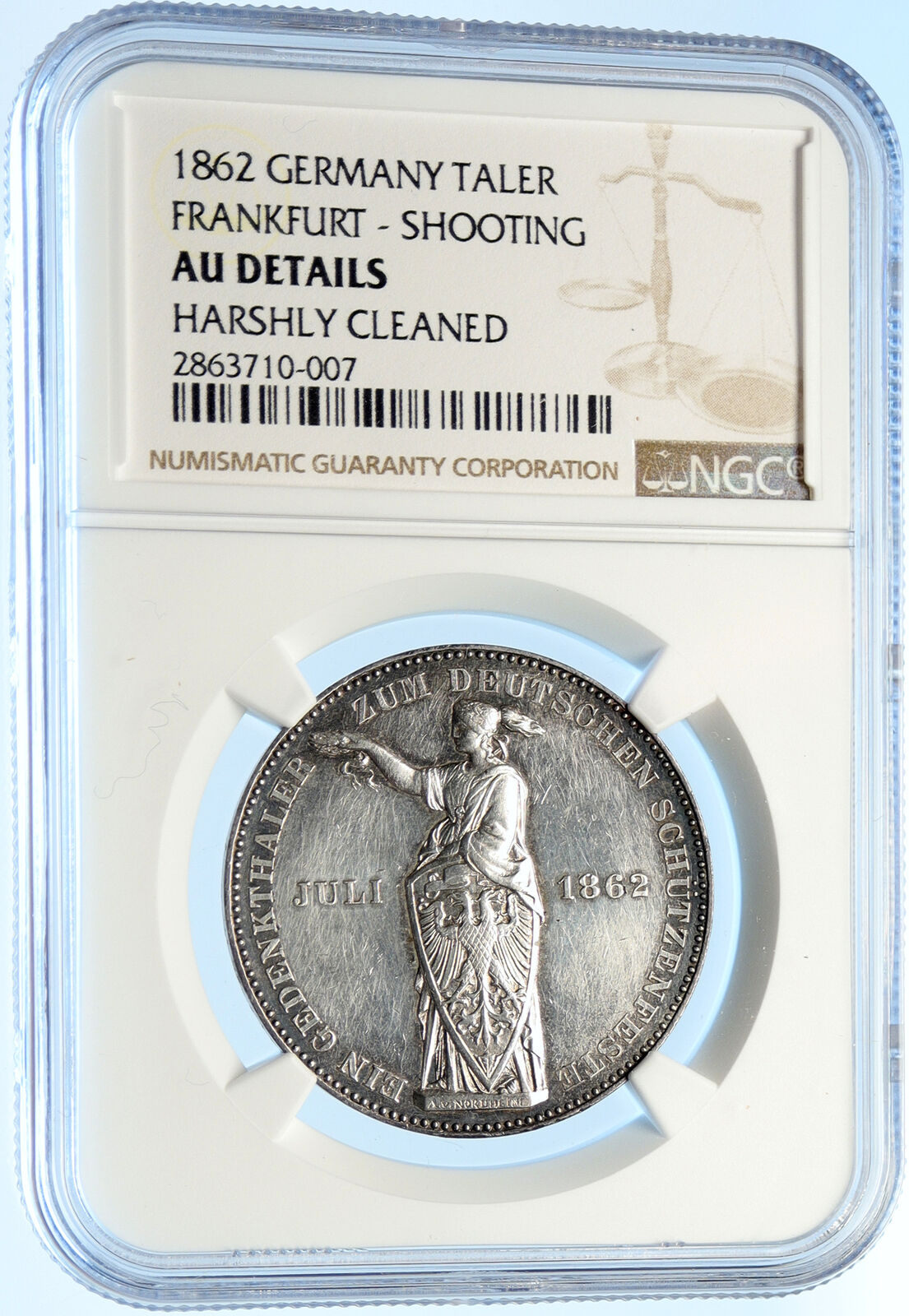 1862 GERMAN STATES FRANKFURT Shooting Festival OLD Silver Thaler Coin NGC i98389