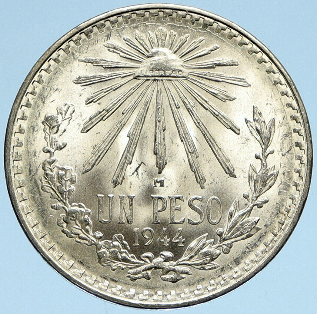 1944 MEXICO Eagle Liberty Cap Large Vintage OLD Silver Peso Mexican Coin i98868