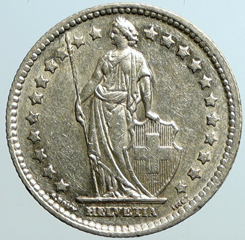 1943 B SWITZERLAND HELVETIA Symbolizes SWISS Nation SILVER 1 Franc Coin i101596