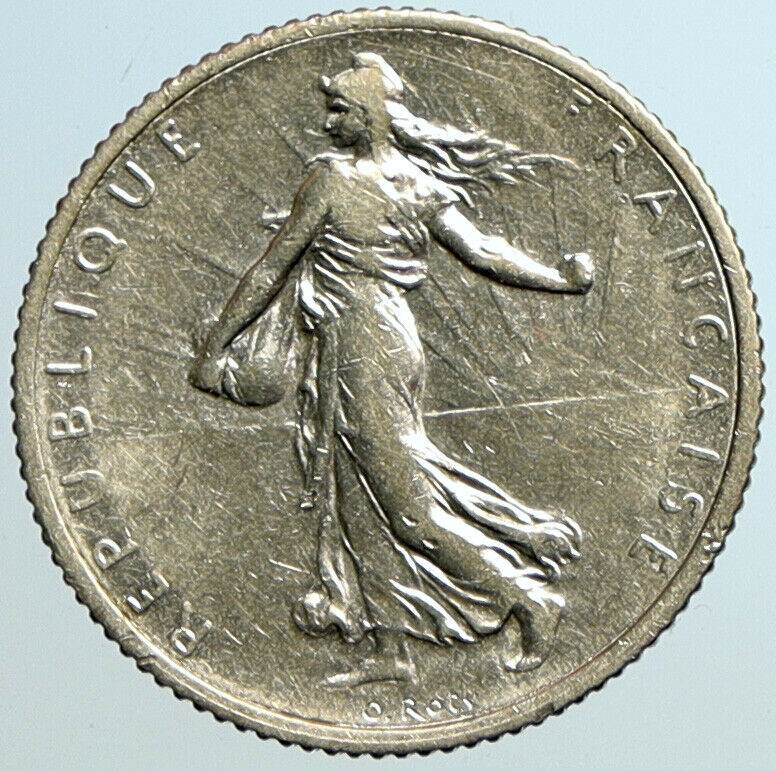 1917 FRANCE La Semeuse Sower Woman ANTIQUE Silver 1 Franc French Coin i101594