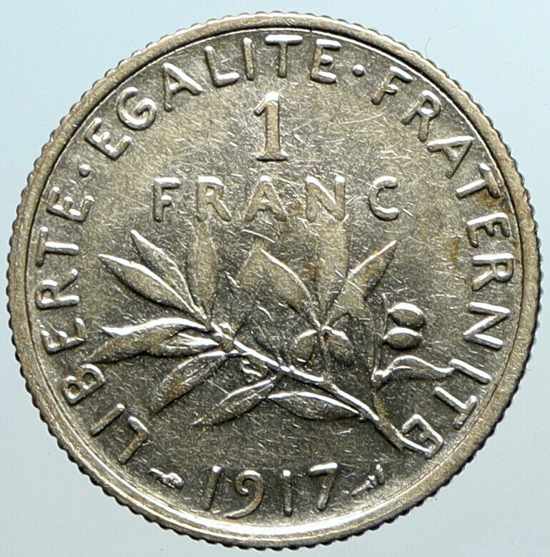 1917 FRANCE La Semeuse Sower Woman ANTIQUE Silver 1 Franc French Coin i101594