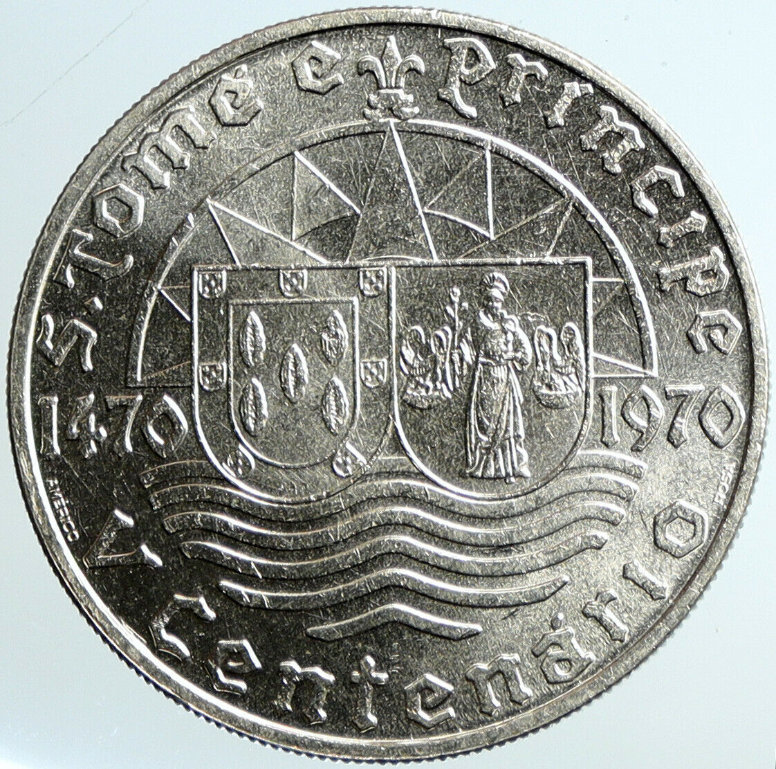 1970 PORTUGAL SAO TOME and PRINCIPE St Thomas & Prince Silver 50 Es Coin i101595