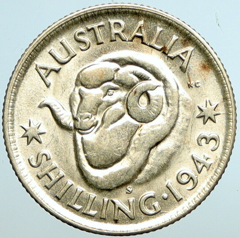 1943 S AUSTRALIA King George VI United Kingdom Silver Shilling Coin RAM i101629