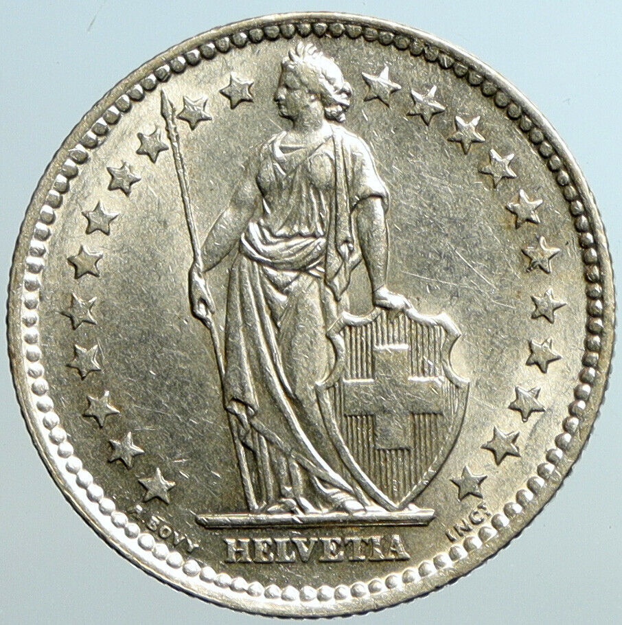 1958 SWITZERLAND - SILVER 2 Francs Coin HELVETIA Symbolizes SWISS Nation i101600