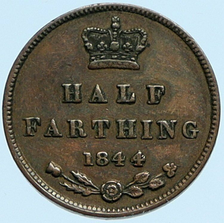 1844 Great Britain UK QUEEN VICTORIA Antique VINTAGE Half Farthing Coin i98339