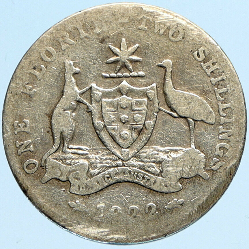 1922 AUSTRALIA UK King George V Kangaroos Old VINTAGE Silver Florin Coin i98340