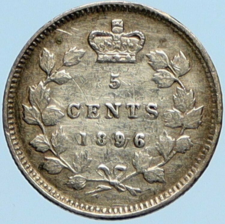 1896 CANADA UK Queen VICTORIA Vintage Antique OLD Silver 5 Cents Coin i98343