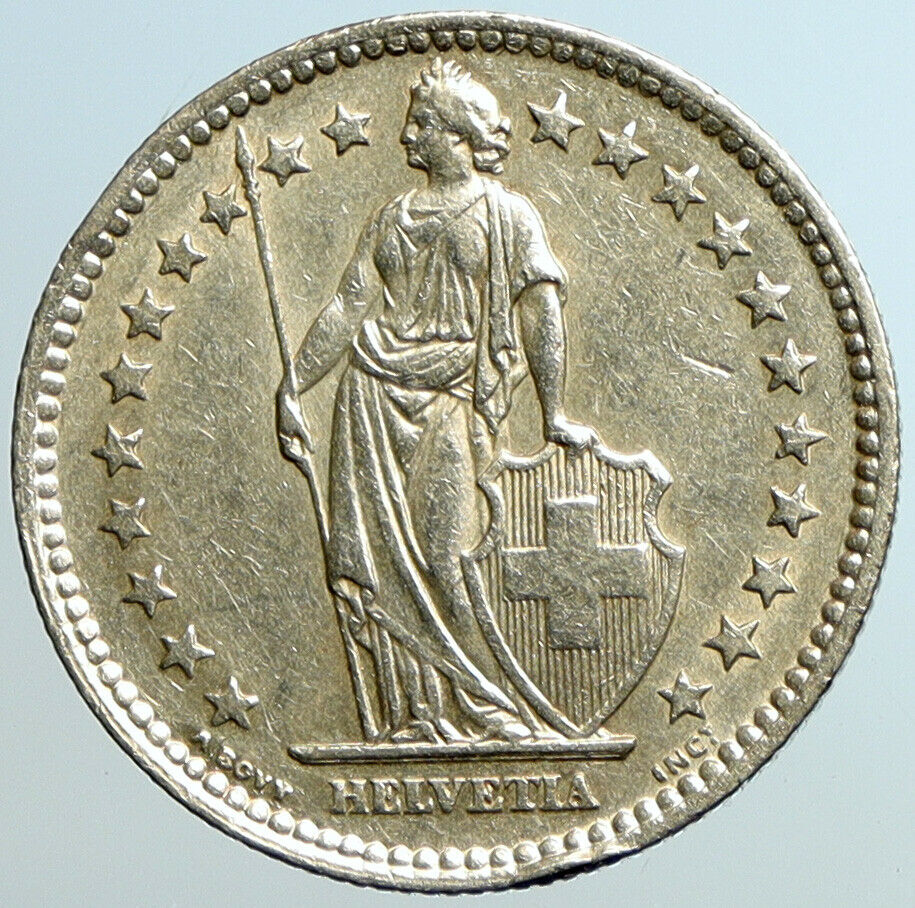 1958 SWITZERLAND - SILVER 2 Francs Coin HELVETIA Symbolizes SWISS Nation i101599